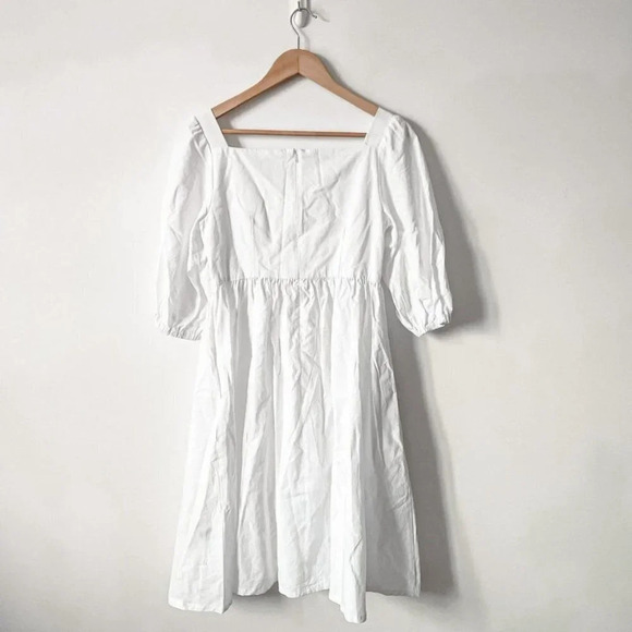 Emma Knudsen White Puff Sleeve Square Neckline Charlotte  Dress Sz S - Picture 7 of 11